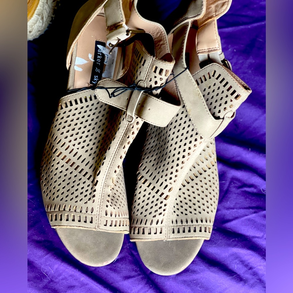 Tan open toe booties never worn